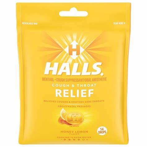 HALLS Relief Menthol Honey Lemon Cough Drops, 14-ct.