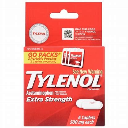 Tylenol Go Packs Extra-Strength Acetaminophen Caplets, 3-Pouch Boxes